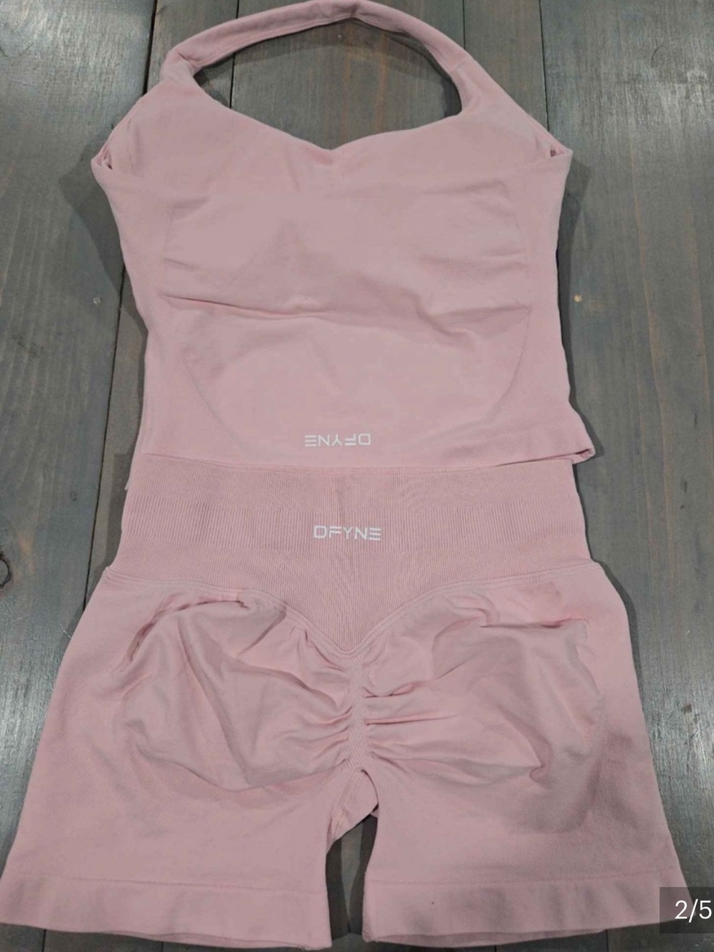 Dfyne stretch gym fitness Pink Seamless Crop Top & High-Waist Shorts Set s m l - Picture 2 of 3